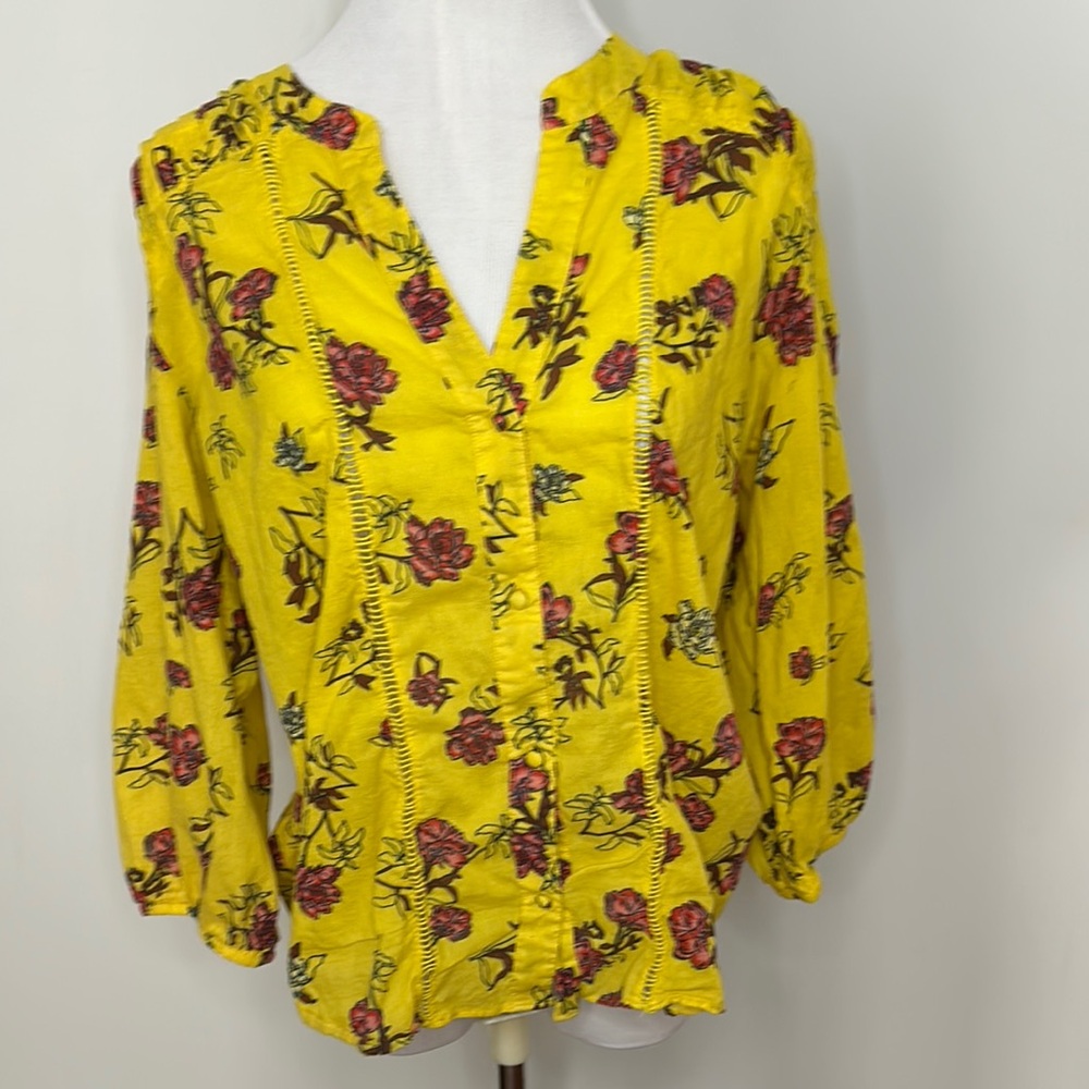 Anthropologie SAISON DE LA FLEUR Anita Floral Button Down Blouse Top ~ Large